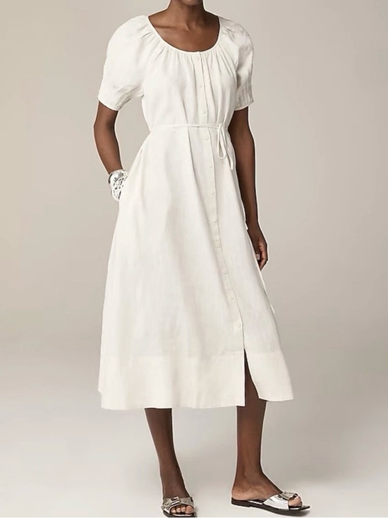 J. Crew Dresses & Skirts - J.Crew 100% Linen Button-Up Midi Dress with Tie Waist Size XL New